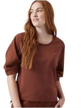Athleta Harlow Hybrid Tee Puff Sleeves in Ancient Mahogany Athleisure Sz XL NWT